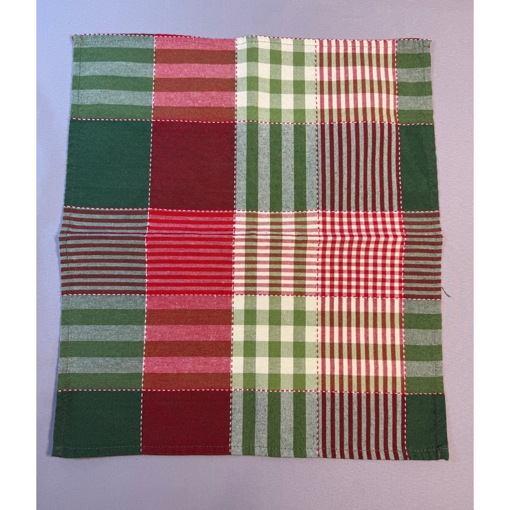 Set of 8 Plaid Cloth Napkins Christmas Holiday Green Red Festive Country Chic - Picture 8 of 10